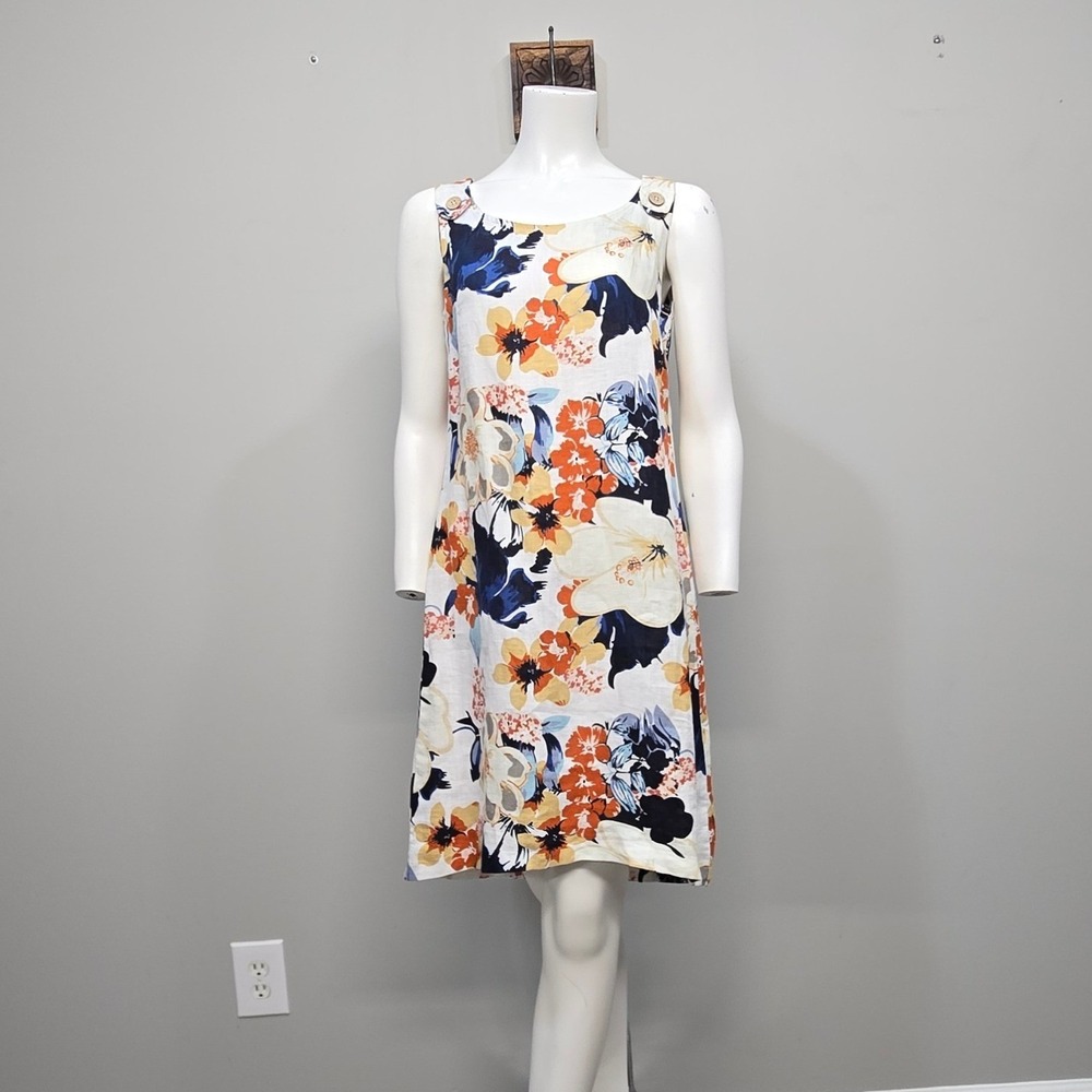 Charlie B Linen Shift Dress XS Floral Tropical Hawaiian Coastal Resort‎ Vacation
